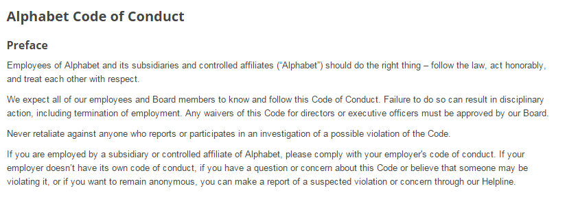 Alphabet Code of Conduct