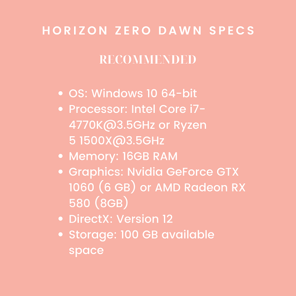 Horizon Zero Dawn system requirements Guerrilla Games PC Edition